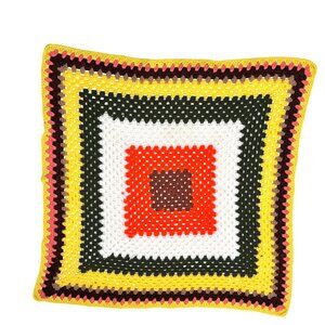 VINTAGE HANDMADE CROCHET AFGHAN GRANNY SQUARE LAP BLANKET 28" X 28"